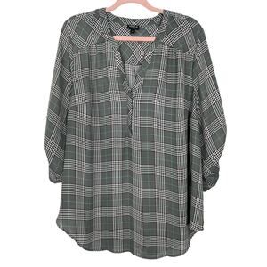 Torrid Harper Gray Plaid A-line Lightweight 3/4" Sleeves V-neck Blouse Size 3
